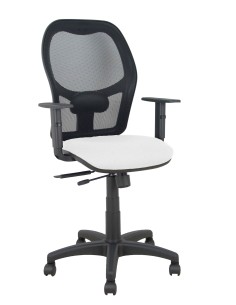 Silla Alocén traslack malla negra asiento bali blanco brazos regulables