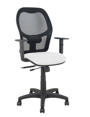 Silla Alocén traslack malla negra asiento bali blanco brazos regulables
