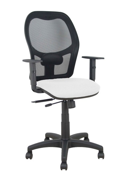 Silla Alocén traslack malla negra asiento bali blanco brazos regulables