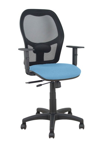 Silla Alocén traslack malla negra asiento bali azul cielo brazos regulables