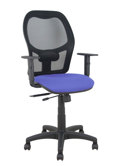 Silla Alocén traslack malla negra asiento bali azul claro brazos regulables