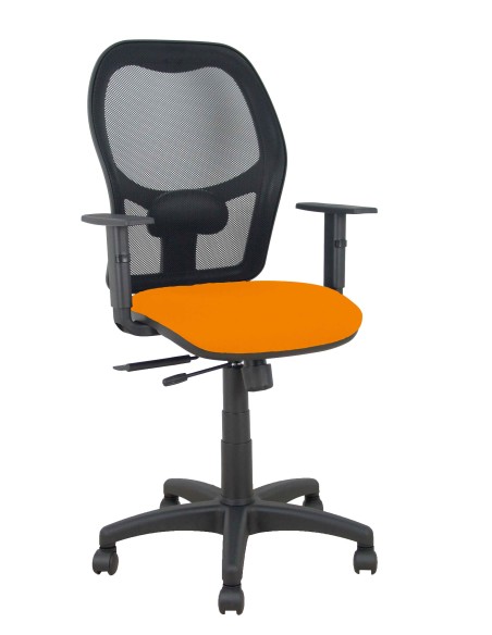 Silla Alocén traslack malla negra asiento bali naranja oscuro brazos regulables