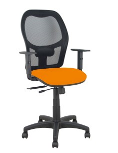 Silla Alocén traslack malla negra asiento bali naranja brazos regulables