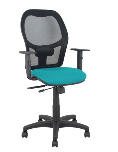 Silla Alocén traslack malla negra asiento bali turquesa brazos regulables