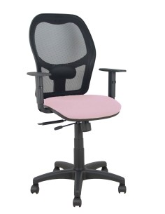 Silla Alocén traslack malla negra asiento bali rosa brazos regulables