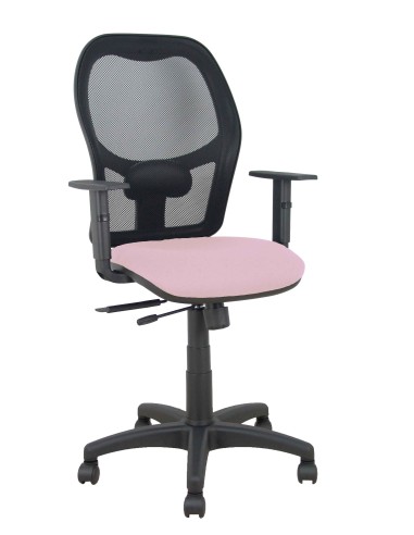 Silla Alocén traslack malla negra asiento bali rosa brazos regulables