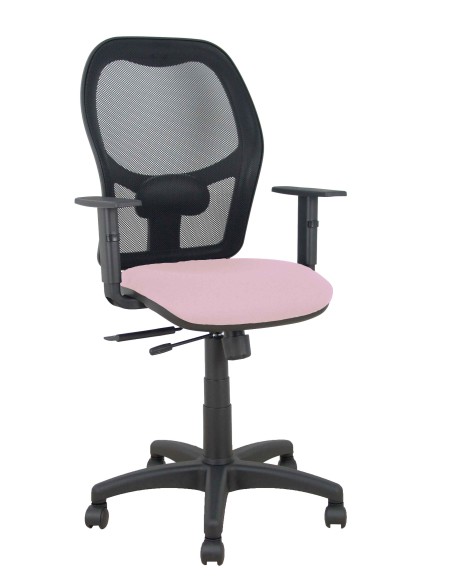 Silla Alocén traslack malla negra asiento bali rosa brazos regulables