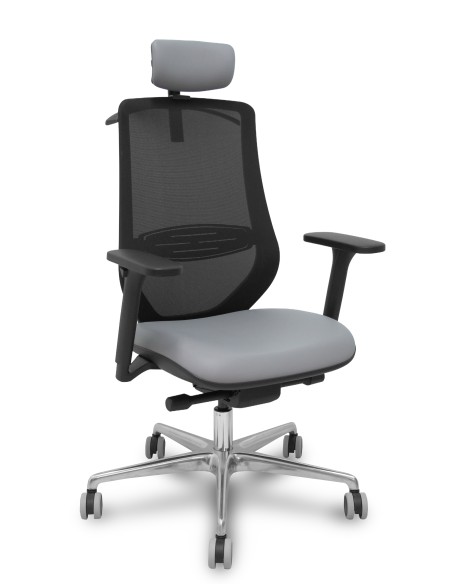 Silla Mardos traslack malla negra similpiel gris brazo 3D cabecero perchero