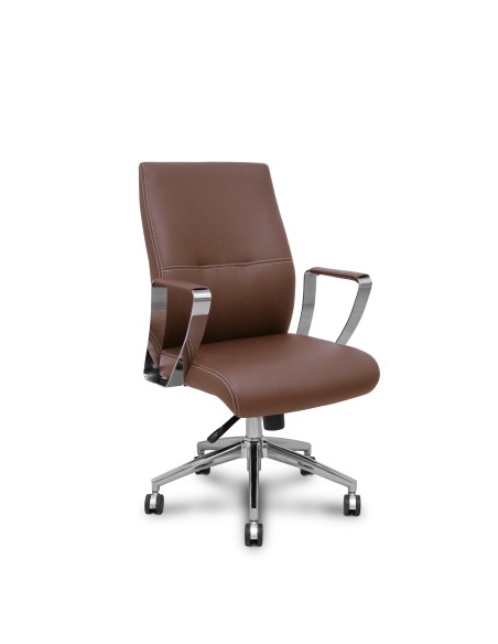 Sillón confidente Ergo540CS sincro similpiel marron base cromo ruedas cromadas
