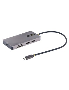 Adaptador Multipuertos USB C 2x HDMI 4K 60Hz, Hub USB-A 3.1 2Pt 5Gbps, PD 100W, GbE, SD/MicroSD, Cable de 30cm, Docking Station