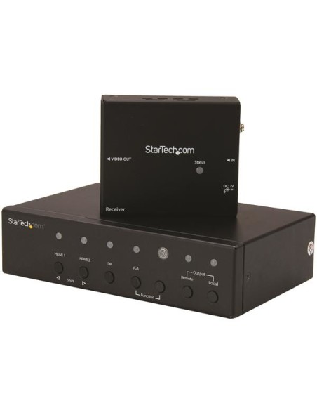 Alargador HDBaseT DisplayPort, VGA y HDMI con Conmutador Incorporado - 4K - Extensor HDMI por Cable UTP Cat5 o Cat6