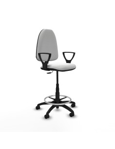 Taburete Aýna CP bali blanco brazos fijos base poliamida ruedas nailon 50mm