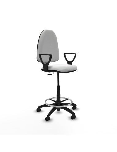 Taburete Aýna CP bali blanco brazos fijos base poliamida ruedas engomadas 50mm