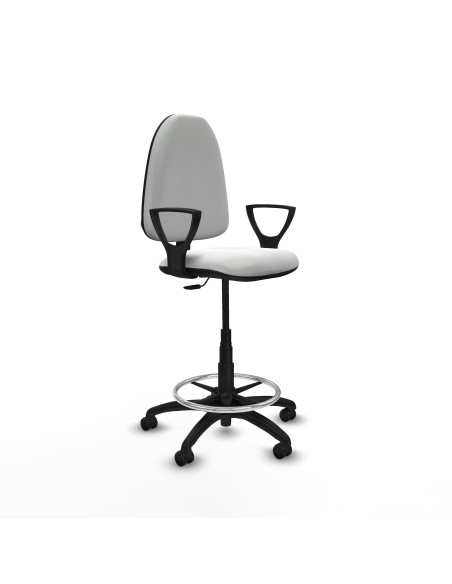 Taburete Aýna CP bali blanco brazos fijos base poliamida ruedas engomadas 50mm