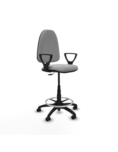 Taburete Aýna CP bali gris claro brazos fijos base poliamida ruedas engomadas 50mm