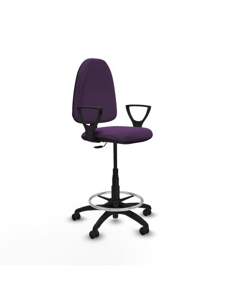 Taburete Aýna CP bali morado brazos fijos base poliamida ruedas engomadas 50mm