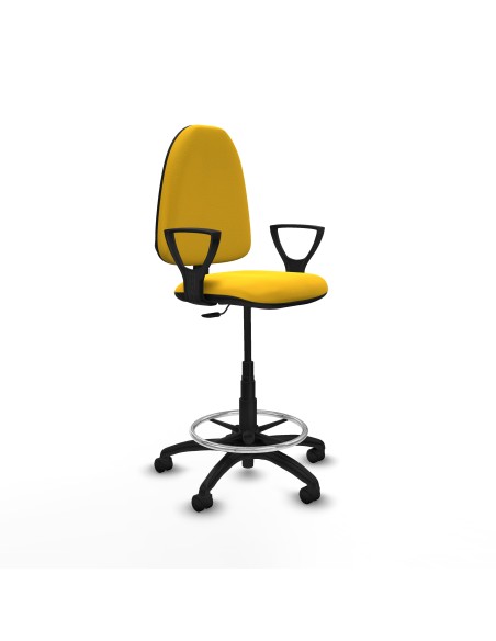 Taburete Aýna CP similpiel amarillo brazos fijos base poliamida ruedas nailon 50mm