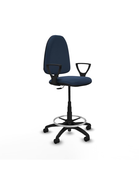 Taburete Aýna CP similpiel azul marino brazos fijos base poliamida ruedas nailon 50mm