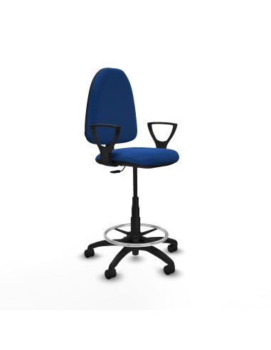 Taburete Aýna CP similpiel azul brazos fijos base poliamida ruedas nailon 50mm