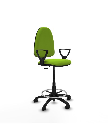 Taburete Aýna CP similpiel pistacho brazos fijos base poliamida ruedas nailon 50mm