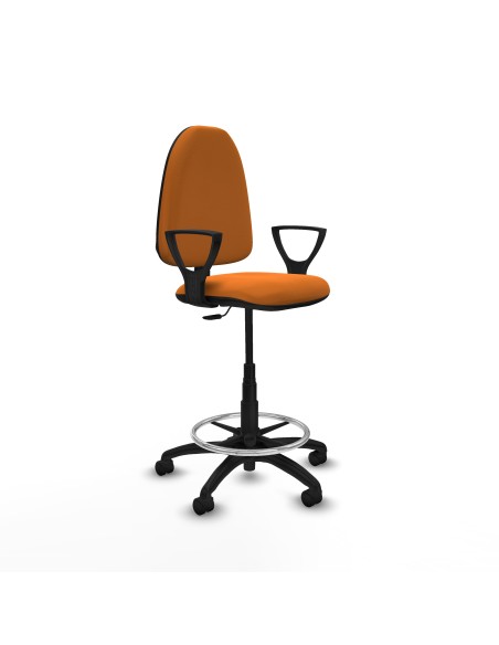 Taburete Aýna CP similpiel naranja brazos fijos base poliamida ruedas nailon 50mm