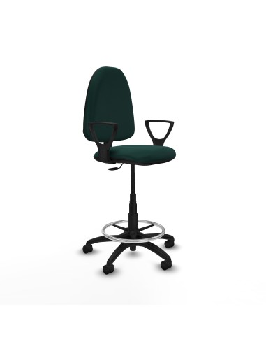 Taburete Aýna CP similpiel verde botella brazos fijos base poliamida ruedas nailon 50mm