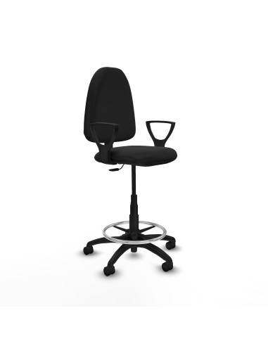 Taburete Aýna CP similpiel negro brazos fijos base poliamida ruedas nailon 50mm