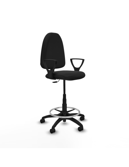 Taburete Aýna CP similpiel negro brazos fijos base poliamida ruedas nailon 50mm