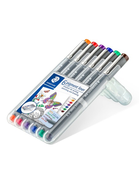Pigment Liner rotulador de punta fina Fino Azul, Marrón, Verde, Naranja, Rojo, Violeta 6 pieza(s)