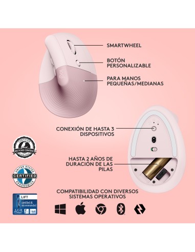 Lift ratón mano derecha RF Wireless + Bluetooth Óptico 4000 DPI