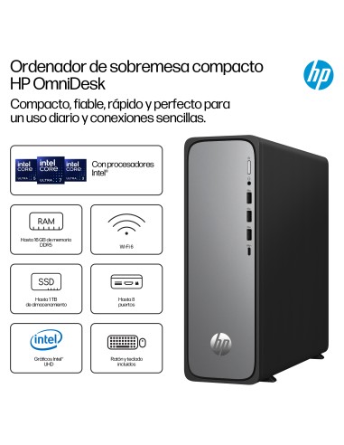 OmniDesk Slim Desktop S03-0031ns PC Intel® Core i3 i3-14100 8 GB DDR5-SDRAM 512 GB SSD Windows 11 Home Torre Plata