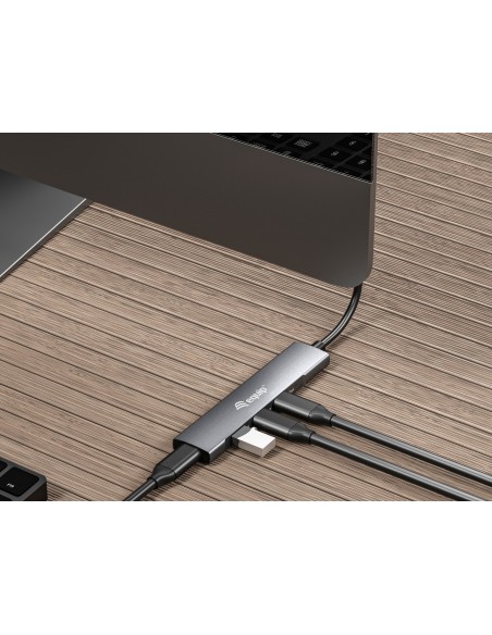 128963 hub de interfaz USB 3.2 Gen 1 (3.1 Gen 1) Type-C 5000 Mbit/s Negro, Plata