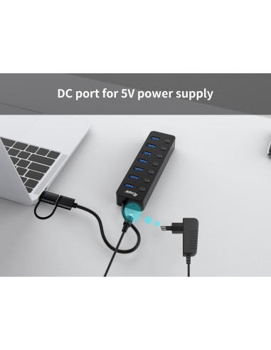 128965 hub de interfaz USB 3.2 Gen 1 (3.1 Gen 1) Type-A 5000 Mbit/s Negro