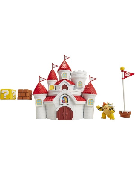 Super Mario Set de juego del Castillo del Reino Champiñón de Nintendo, con licencia oficial de Jakks Pacific, incluye figura de 