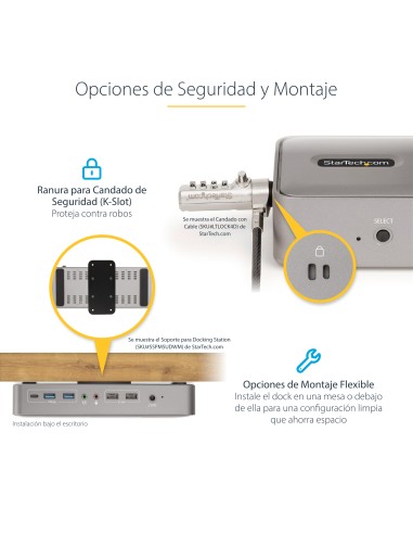 Docking Station KVM USB-C para Portátil - Replicador de Puertos USB Tipo C para 2 Monitores DisplayPort 4K 60Hz - Hub 5x USB - 
