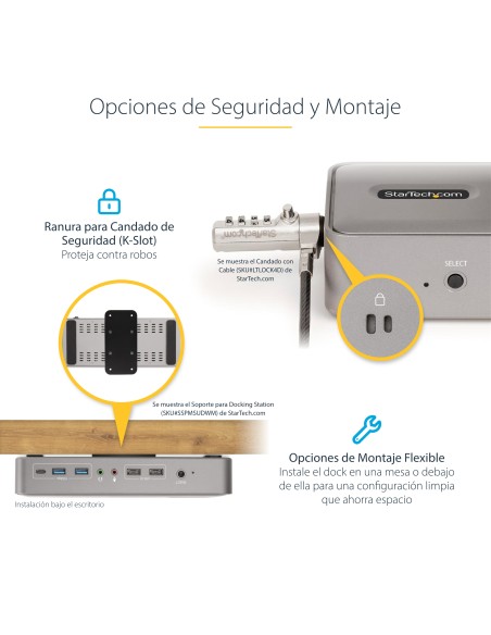 Docking Station KVM USB-C para Portátil - Replicador de Puertos USB Tipo C para 2 Monitores DisplayPort 4K 60Hz - Hub 5x USB - 