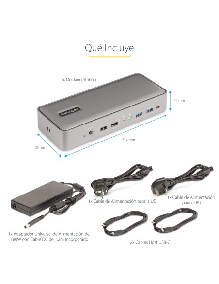 Docking Station KVM USB-C para Portátil - Replicador de Puertos USB Tipo C para 2 Monitores DisplayPort 4K 60Hz - Hub 5x USB - 