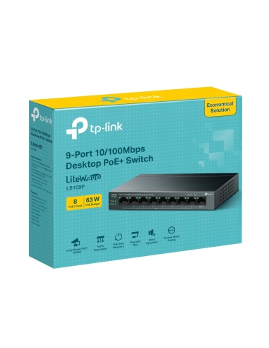 LiteWave LS109P switch No administrado Fast Ethernet (10/100) Energía sobre Ethernet (PoE) Negro