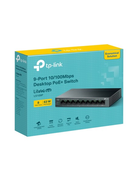 LiteWave LS109P switch No administrado Fast Ethernet (10/100) Energía sobre Ethernet (PoE) Negro