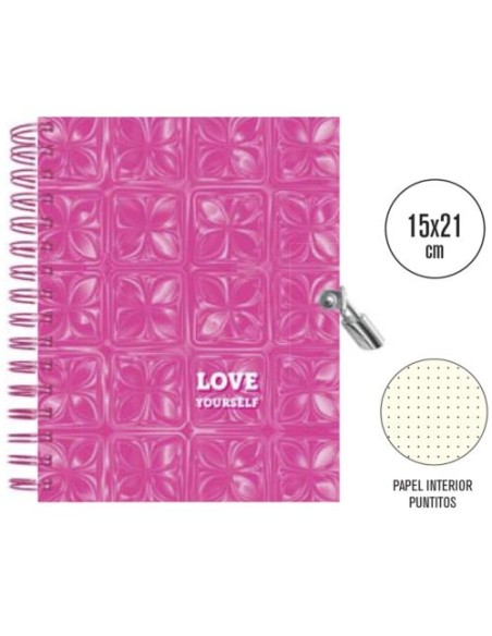 DIARIO WIRE O CON CANDADO 15X21 CM PINK LOVE
