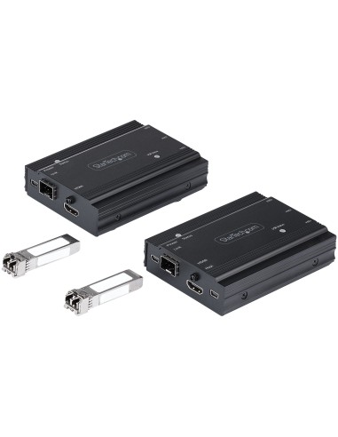 Extensor KVM HDMI de 4K por Fibra - Alargador de Consola Switch KVM con Vídeo HDMI y USB Remoto - hasta 300m (Multimodo) - con