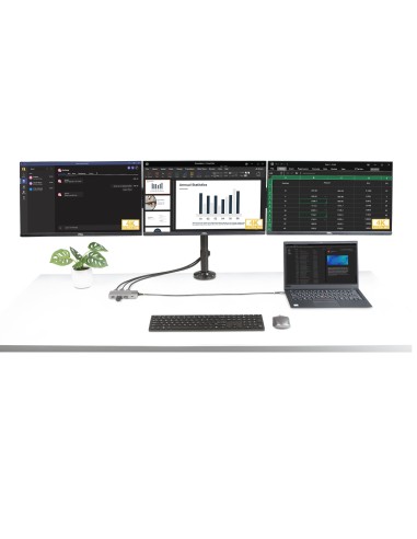 Adaptador Multipuertos USB-C para 3 Monitores - 4K 60Hz Doble + HDMI y DisplayPort 4K 30Hz - Hub USB de 3 Puertos - PD 100W - D