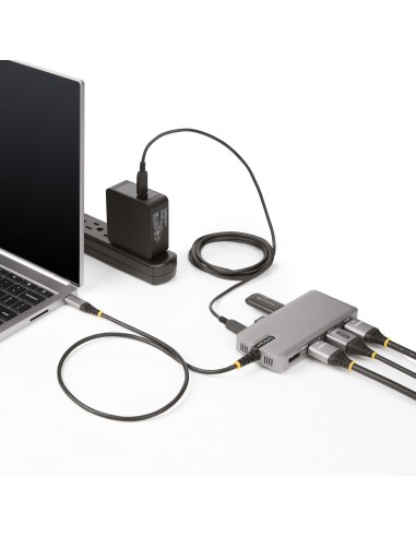 Adaptador Multipuertos USB-C para 3 Monitores - 4K 60Hz Doble + HDMI y DisplayPort 4K 30Hz - Hub USB de 3 Puertos - PD 100W - D