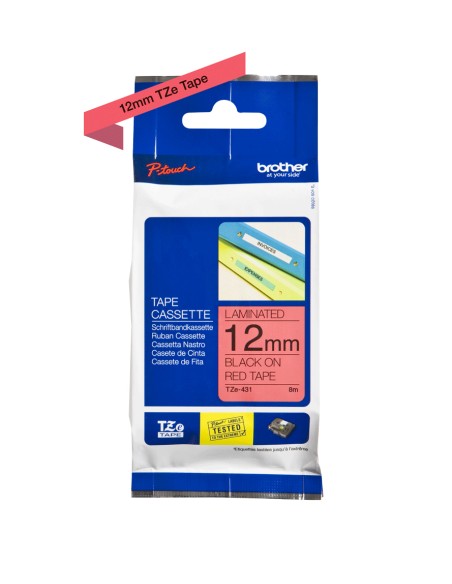 TZE-431 cinta para impresora de etiquetas Negro sobre rojo