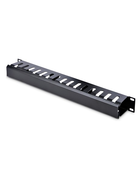 Panel Canaleta 1U de Gestión de Cables para Rack de Conductos Horizontales con Tapa - Conducto de Cables para Rack de Servidore