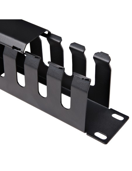 Panel Canaleta 1U de Gestión de Cables para Rack de Conductos Horizontales con Tapa - Conducto de Cables para Rack de Servidore