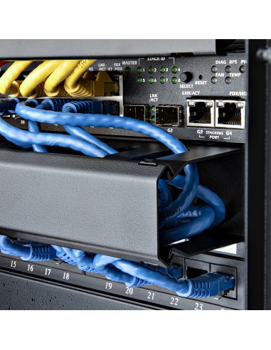 Panel Canaleta 1U de Gestión de Cables para Rack de Conductos Horizontales con Tapa - Conducto de Cables para Rack de Servidore