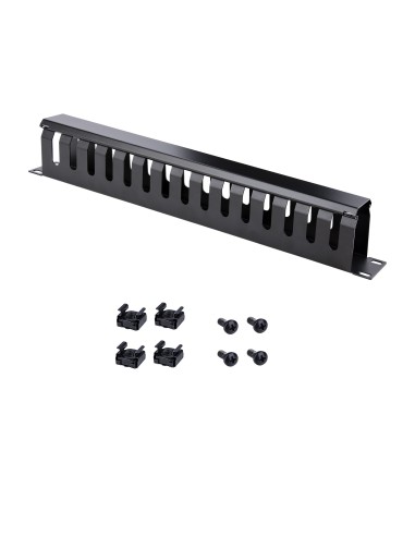 Panel Canaleta 1U de Gestión de Cables para Rack de Conductos Horizontales con Tapa - Conducto de Cables para Rack de Servidore