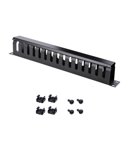 Panel Canaleta 1U de Gestión de Cables para Rack de Conductos Horizontales con Tapa - Conducto de Cables para Rack de Servidore