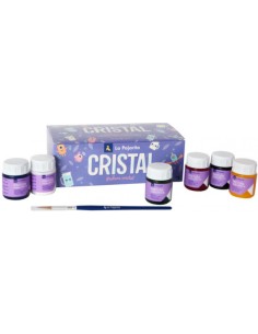 Estuche 6 botes pintura crystal la pajarita colores surtidos 25 ml pincel